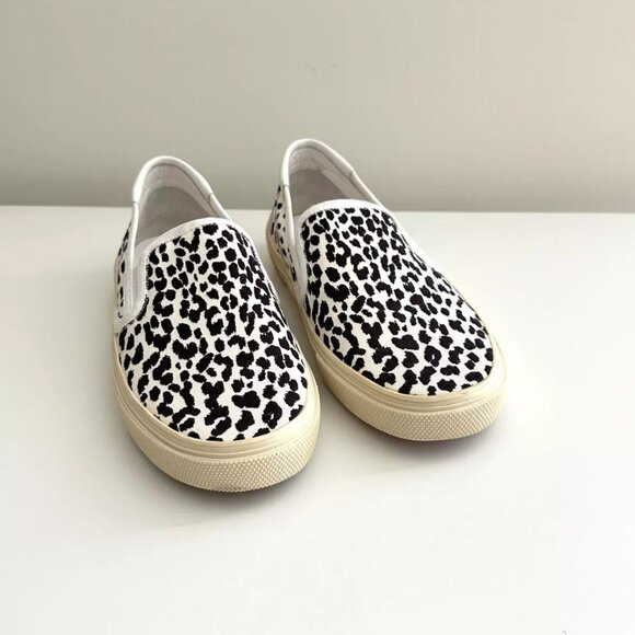 SAINT LAURENT Black/White Leopard Print Canvas Slip-On Sneakers Size 38.5 - Picture 2 of 10